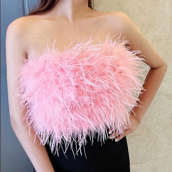 The Night Is Young Pink Feather Crop Top - Picture 2 of 7